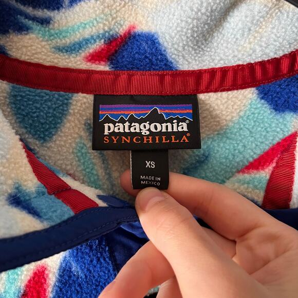 Patagonia Synchilla Snap T Feather Dance Red Blue White Fleece Pullover XS - Picture 4 of 7